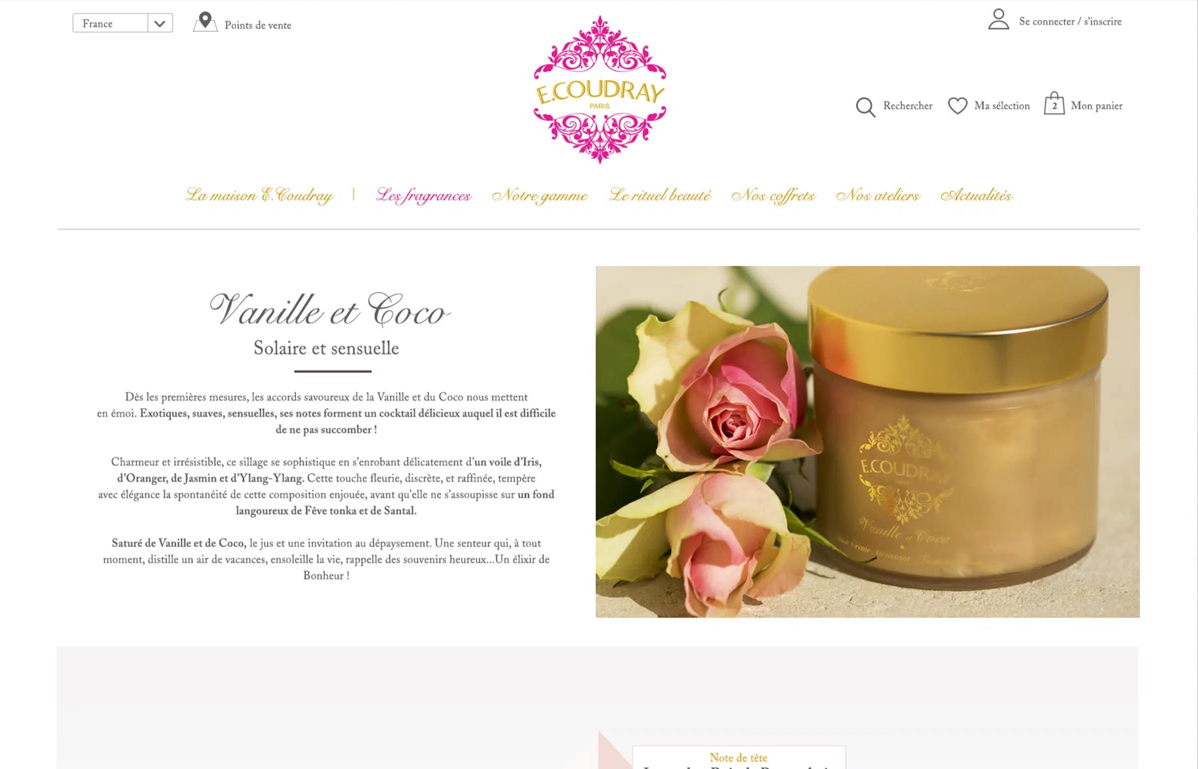 Directrice Artistique et UX/UI designer à Paris - Portfolio - Direction Artistique & UX/UI - Site Luxe E-Coudray | Parfumerie Royale - menu