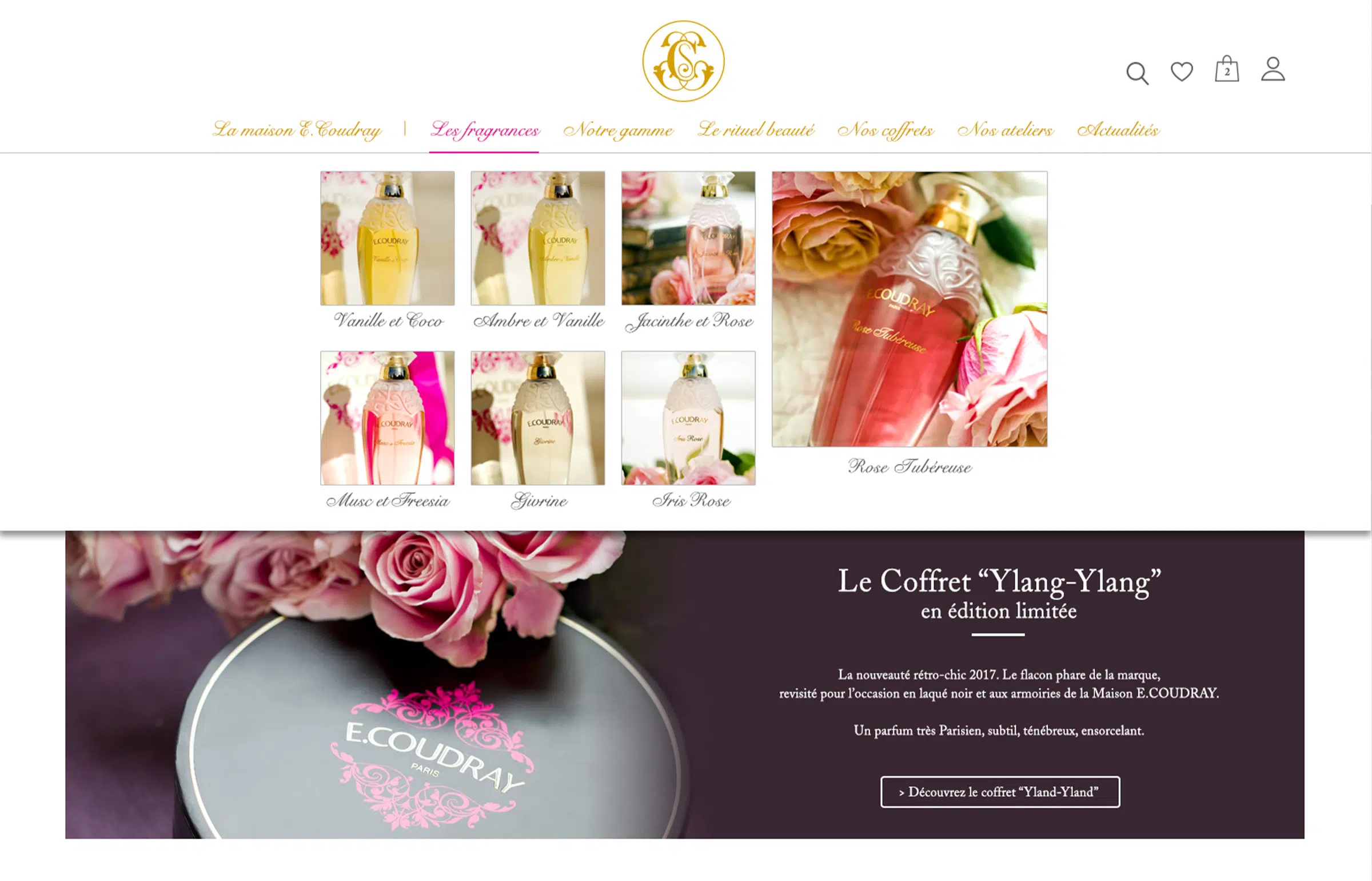 Directrice Artistique et UX/UI designer à Paris - Portfolio - Direction Artistique & UX/UI - Site Luxe E-Coudray | Parfumerie Royale - menu