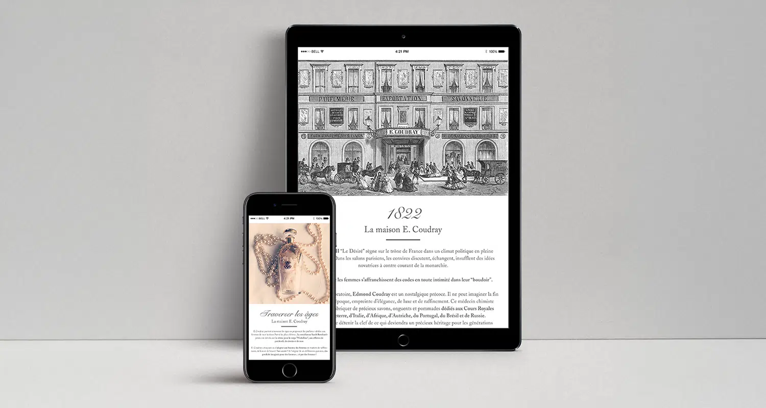 Directrice Artistique et UX/UI designer à Paris - Portfolio - Direction Artistique & UX/UI - Site Luxe E-Coudray | Parfumerie Royale - responsive design